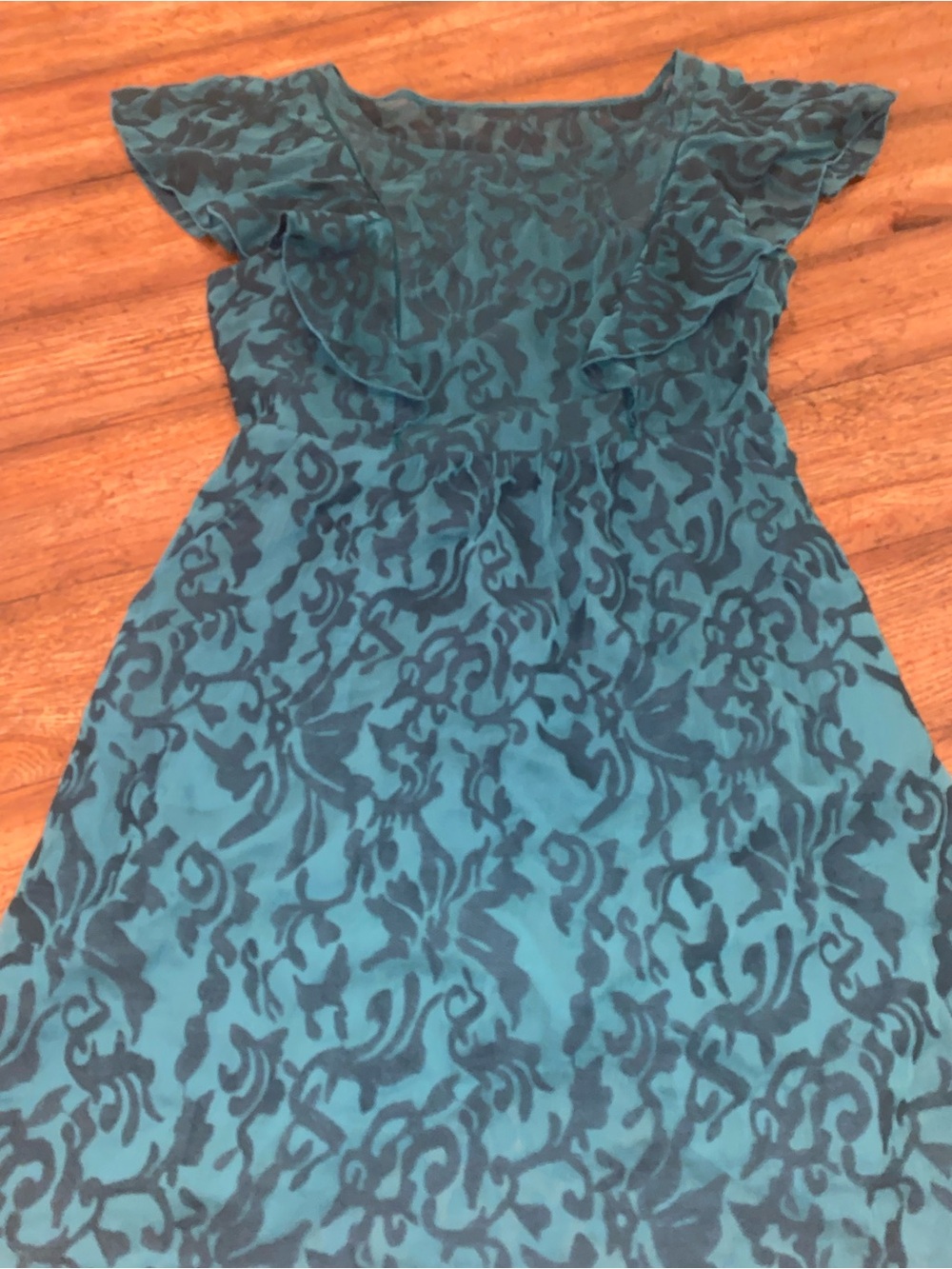 NWOT Anthropologie MOULINETTE SOEURS
vêtements Teal Floral Chiffon Ruffled Dress - Picture 13 of 16